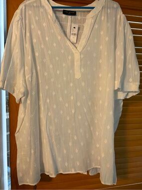 Lane Bryant White Textured Split-Neck Shirt